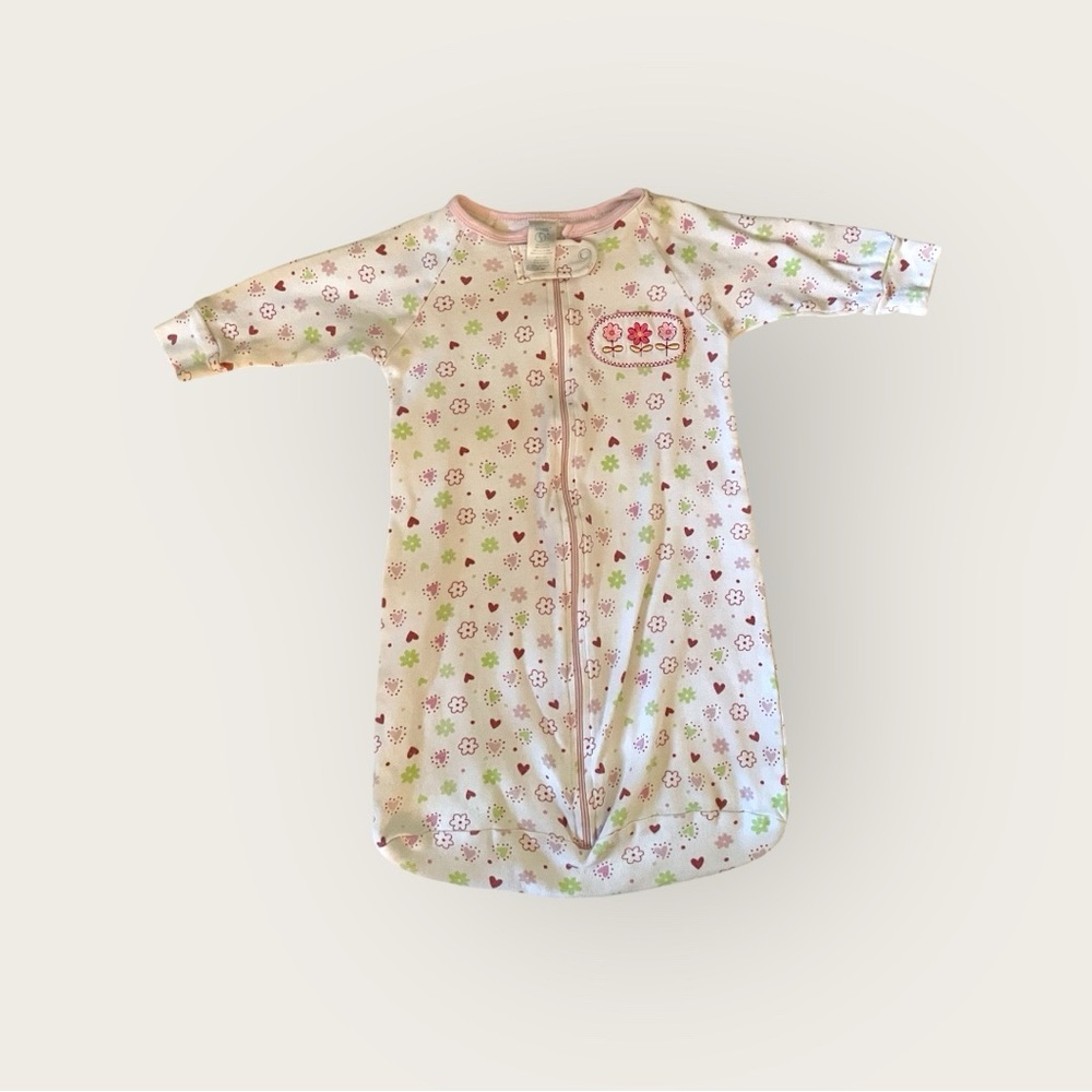 Spasilk Baby Girl Cotton Zip Sleep Sack Gown- Pink Floral Hearts